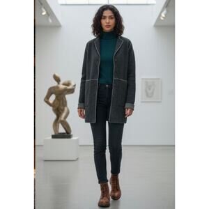 Lagenlook Wool Duster Charcoal Stitching Detail Layering Minimalist Capsule Med